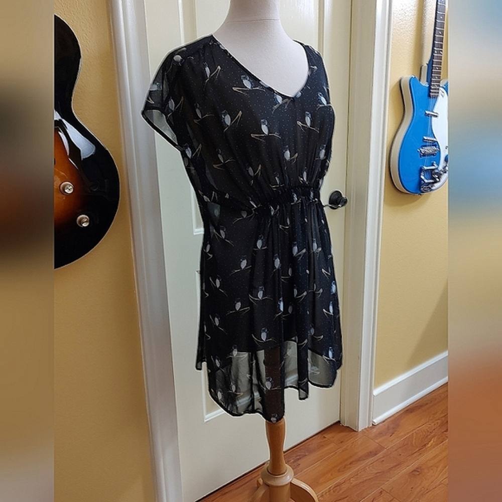 Vintage Sheer Black women's Blouse, Dress, Top night owls structured wai…